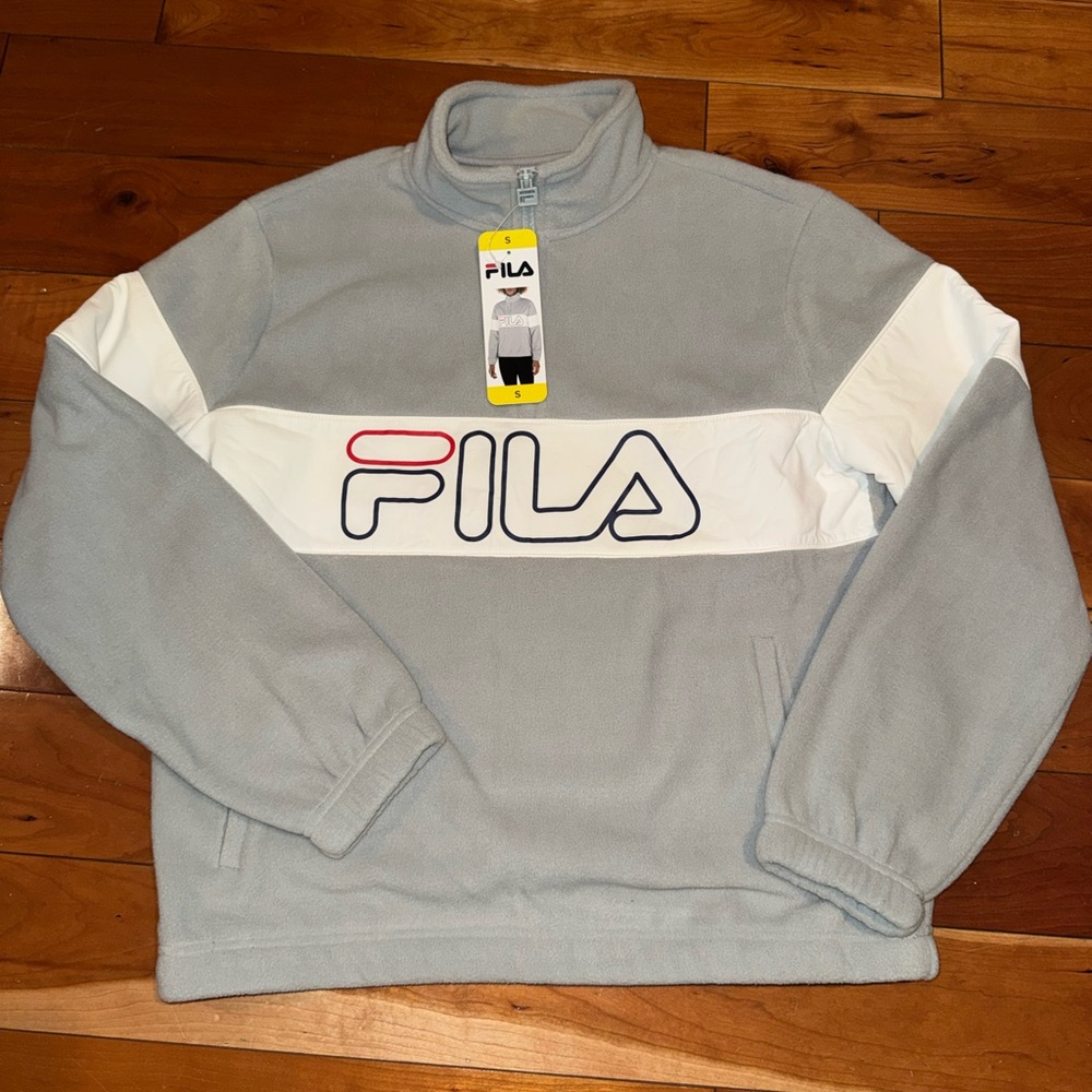 Fila Light Gray and White Quarter-zip Sweatshirt